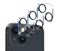 CloudValley [3 Pièces Protection Objectif Caméra Arrière pour iPhone 15 6,1 Pouces & iPhone 15 Plus 6,7 Pouces, Accessoire Verre Trempé Anti-rayures Ultra Résistant Individuel Film, Clair+Noir Cercle