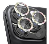 CloudValley [3 Pièces Protection Objectif Caméra Arrière pour iPhone 15 Pro 6,1'' & iPhone 15 Pro Max 6,7'', Accessoire Verre Trempé Anti-rayures Ultra Résistant Film, Couleur paillettes