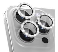 CloudValley [3 Pièces Protection Objectif Caméra Arrière pour iPhone 15 Pro 6,1'' & iPhone 15 Pro Max 6,7'', Accessoire Verre Trempé Anti-rayures Ultra Résistant Film, Pailleté Titane blanc