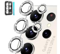 CloudValley Glitter Protection Lentille pour Samsung Galaxy S23 Ultra 5G, [3+2 Pièces] Caméra Arrière Protecteur Ultramince et Résistant aux Rayures, Verre Trempé 9H Film D'écran l'Empreinte, Argent
