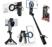 CloudValley Mini Trépied Selfie Stick 4-en-1 Magnétique pour Smartphone, Support Téléphone Portable avec Rotation 360°, Télécommande Bluetooth, Compatible iPhone/Android, Vlog/Photo/Vidéo