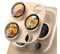 CloudValley pour iPhone 16 Pro/iPhone 16 Pro Max Camera Lens Protector, [AR+AF 98% Transmittance] [Full Coverage] Ultra-HD Tempered Glass Cover, Metal Screen Protective,Titane Désert