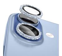 CloudValley Protection Objectif Caméra pour iPhone 16/16 Plus, 17/17Plus, 1:1 Invisible Ajustement Parfait, Effet scintillant intégral - Bleu