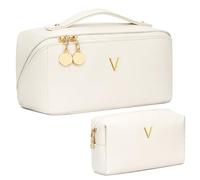 CLOUDWINGS Cadeau de Saint-Valentin pour femme et adolescente, trousse de maquillage personnalisée avec séparateur transparent et poignée, beige, V