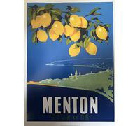 Clouet Affiche Menton, Citrons et Paysage Azur et Or, 50x70 cm