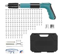 Cloueur Beton avec 100 Clou,Cloueuse avec 5 Niveaux de Réglable,Pistolet à Clous Manuel avec Gants et Lunettes,Pistolet à Ongles Portable,Kit pour Ongles en Béton,pour Murs en Béton,Plafonds (Bleu)
