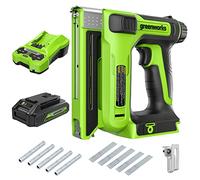 Cloueur sans fil Greenworks 10 mm avec batterie 2Ah et chargeur (Li-Ion, 24V, agrafeuse et cloueuse, max. 60 coups par minute, y compris 500 clous et 500 agrafes)