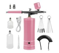 Cloueuse, Kit d'aérographe Portable Rechargeable avec compresseur, Mini pistolet pulvérisateur sans fil for ongles, manucure, peinture de gâteaux, maquillage(Pink)
