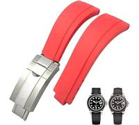 Clouism Bracelet de montre à boucle courte en caoutchouc, 20mm 21mm, adapté au rôle de sous-marin Rolex Daytona OYSTERFLEX Yacht Master, petit poignet en Silicone(Red Short Buckle,20mm)