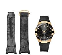 Clouism Bracelet de montre pour Omega Constellation Double Eagle Series, en caoutchouc, cuir de vache, pour hommes, encoche 25-14mm(Black-gold)