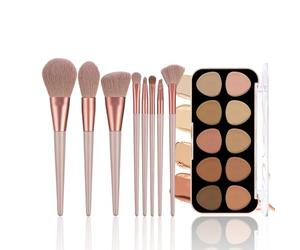 Clouparto 10 couleurs palette de correcteur anti-cernes, concealer essence bronzer - pour Les Cernes, Masque les Imperfections - set pinceaux maquillage