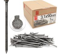 Clous 3.1x90mm 1kg 175 pcs. | Clou double pointe nervuré pour charpente, menuiserie, toiture | Clou acier pour bois, construction | Clous béton Lun Fix