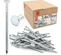 Clous 3.4x70mm 1kg 180 pcs. | Clou double pointe nervuré pour charpente, menuiserie, toiture | Clou acier pour bois, construction | Clous béton Lun Fix