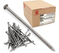 Clous 6.0x200mm 1kg env. 21 pcs. | Clou acier brut pour menuiserie, intérieur, charpente | Clou sans revêtement pour bois sec | Clous Drahtstift Lun Fix