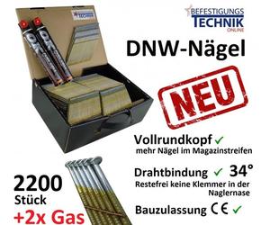 Clous à bande 34° DNW 3,1 x 90 mm lisses et nus Cloueuse à gaz Paslode IM350 Tjep Makita BV 2,2 M