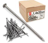 Clous acier 1,4 x 32 mm (env. 2840 pcs.) clou béton, clou double pointe, clous vis fixations, pistolet à clou, palette bois, rond bois, bricolage, menuiserie, construction, travaux
