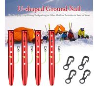 Clous De Sol En Forme De U Pour Camping, Randonnée, Extérieur, Plage, Aluminium, Coupe-Vent, Neige, Boue, Tente, Avec Crochet En Plastique, 4 Pièces