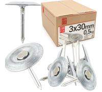 Clous de toiture galvanisés 3x30mm avec rondelle - boîte 0,5kg (env.76 pcs), clou feutre bitumé, shingle, pointe pour toit cabane, abri jardin, maison bois, clous vis et fixations | Lun Fix