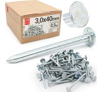 Clous de toiture galvanisés 3x40mm - boîte 0,5kg (env.220 pcs), clou feutre bitumé, shingle, pointe pour toit cabane, abri jardin, maison bois, clous vis et fixations | Lun Fix