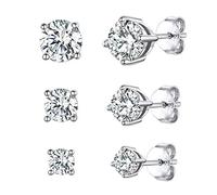 Clous d'oreilles 3 paires Zirconium Boucles d'oreilles en argent 925 Aiguilles d'oreilles plaqué platine Bijoux zircon Cadeau mariage Boucles d'oreilles pour dames…