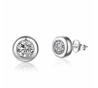 Clous D'Oreilles, Boucles Doreilles Argent Or Blanc Plaqué Etoile de Soleil Ronde en Zircon Cadeau de Noël 7x7mm