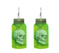 Clous D'Oreilles Creepy Halloween Earings Alien UFO Witch Cauldron Glow In The Dark Acrylique Ear Drops (1 paire) (Green, One Size)