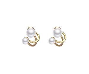 Clous D'Oreilles d'oreilles en perles à double boucle Nouvelles délicates et polyvalentes en argent 925 (Gold, One Size)
