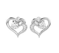 Clous d'oreilles en argent sterling 925 en forme de petits cœurs | Placage argent n° 6 | Taille de la pierre : 0,08-0,10 mm | Poids : 0,25 crt | Forme : ronde : 1,85 g | LKE_W_00092