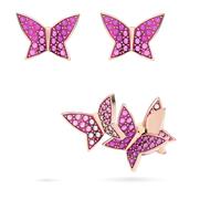 Clous d'oreilles Idyllia Lilia, Parure (3), Papillon, Roses, Doré à l’or rose 18 carats (750/1000) OS