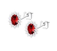 Clous d'oreilles Lotus Silver Marquise Rouge