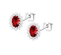Clous D'oreilles Lotus Silver Marquise Rouge