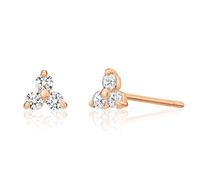 Clous d'oreilles minimalistes en or massif 14 carats avec mini lotus en oxyde de zirconium, trinité trinité, Or jaune, Zircone cubique