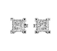 Clous d'oreilles princesse en argent sterling 925 | Placage argent n° 2 | Taille de la pierre : 1,00-1,49 mm | Poids : 2,5 ct | Forme : princesse : 3,8 g | LKE_W_00173