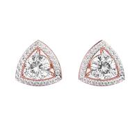 Clous d'oreilles solitaires en argent sterling 925 avec halo prismatique | Plaqué or rose. Pierre n° 44. Taille de la pierre : 0,10-0,69 mm. Poids : 1,5 ct. Forme : ronde : 4,1 g. R_00013.