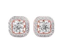 Clous d'oreilles solitaires en argent sterling 925 | Plaqué or rose | Pierre n° 34 | Taille de la pierre : 0,01-0,69 mm | Poids : 1,32 crt | Forme : Ronde | 4,664 g ||R_00204