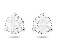 Swarovski Clous d'oreilles Solitaire, Taille ronde, Blanches, Métal rhodié