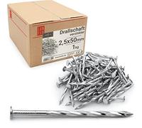 Clous torsadés 2.5x50mm 1kg 475 pcs. | Clou spiralé pour construction bois, toiture, palettes | Clou acier torsadé menuiserie | Clous galvanisés Lun Fix