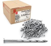 Clous torsadés 3.0x80mm 1kg 215 pcs. | Clou spiralé pour construction bois, toiture, palettes | Clou acier torsadé menuiserie | Clous galvanisés Lun Fix