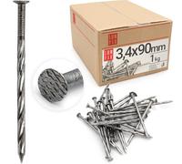 Clous torsadés 3.4x90mm 1kg 153 pcs. | Clou spiralé pour construction bois, toiture, palettes | Clou acier torsadé menuiserie | Clous galvanisés Lun Fix