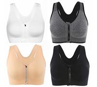 CLOUSPO Soutien-gorge de sport post-chirurgie avec fermeture éclair sur le devant, sans couture avec coussinets amovibles Pour le yoga et le fitness