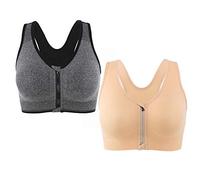 CLOUSPO Soutien-gorge de sport post-chirurgie avec fermeture éclair sur le devant, sans couture avec coussinets amovibles Pour le yoga et le fitness - - XL