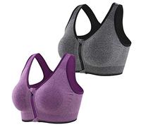 CLOUSPO Soutien-gorge de sport post-chirurgie avec fermeture éclair sur le devant, sans couture avec coussinets amovibles Pour le yoga et le fitness - - XL