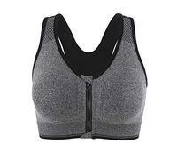 CLOUSPO Soutien-gorge de sport post-chirurgie avec fermeture éclair sur le devant sans fil avec coussinets amovibles pour le yoga et le fitness, gris, XX-Large
