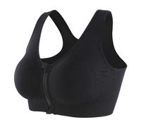 CLOUSPO Soutien-gorge de sport post-chirurgie avec fermeture éclair sur le devant sans fil avec coussinets amovibles pour le yoga et le fitness, Noir , M