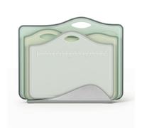 CLOVE Lot de 3 Planche a Decouper Plastique avec Support sur Plan de Travail, 29X22, 26X19, 23X16cm Ensmeble de Petit Planche à Découper Cuisine avec Etui, Sans BPA Lave-Vaisselle, Code Couleur Verte