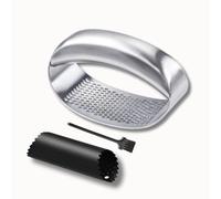 CLOVE Presse Ail Inox 18/10 à Bascule Solide, Hachoir Manuel en Acier Inoxydable, Pressoir Presse Purée avec Eplucheur Silicone, Coupe Ecrase Ail Circulaire Innovant Roulette