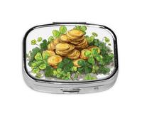 Clover Boîte à pilules carrée en métal avec 2 compartiments pour pièces de monnaie Doré