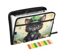 Clover Cat Chemise Saint-Patrick avec intercalaires 13 poches format A4 avec fermeture éclair pour le rangement de documents Vert