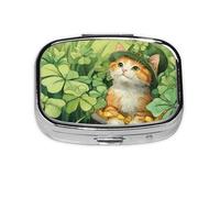 Clover Cat Mini pilulier carré en métal avec 2 compartiments de poche