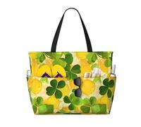 Clover Coin Sac de plage pour femme Motif trèfle imperméable avec fermeture éclair Léger Sac de shopping de natation Cadeau de vacances d'été